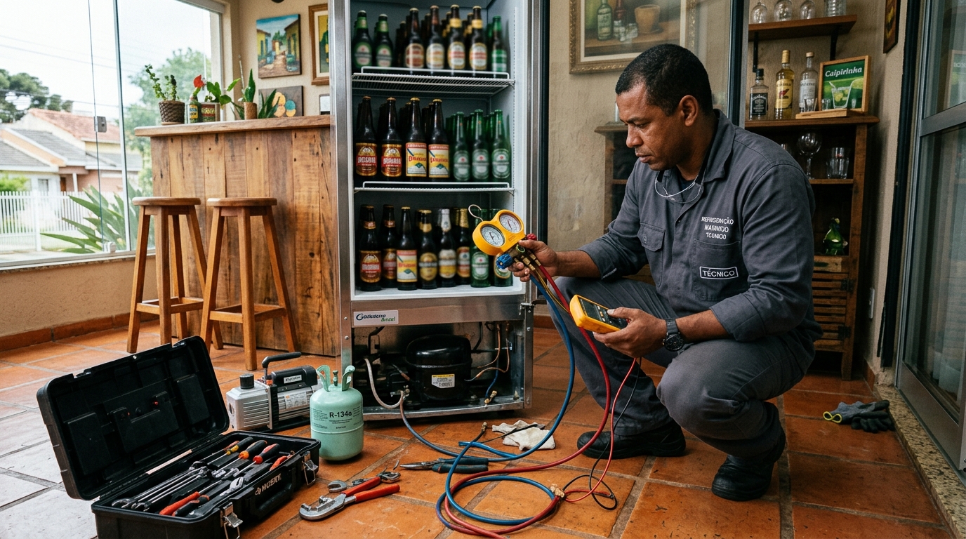 Técnico realizando manutenção de motor de cervejeira em Brasília‑DF