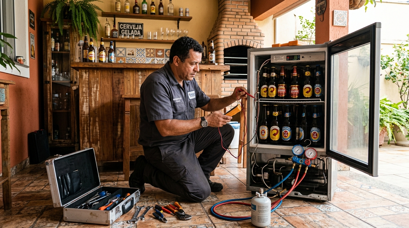 Recarga de gás refrigerante em cervejeira em atendimento em Brasília‑DF