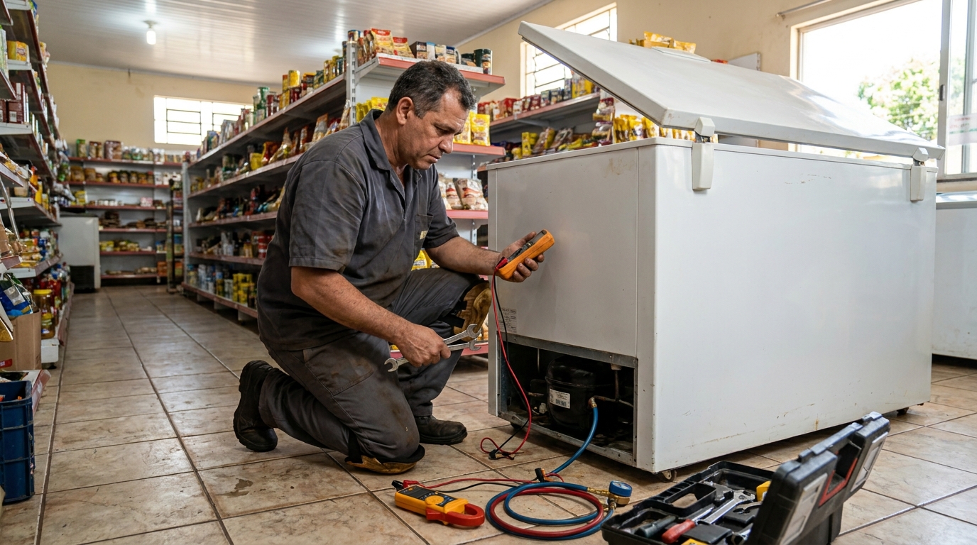 Troca de termostato de freezer em atendimento técnico em Brasília‑DF